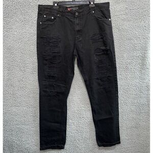 Southpole Jeans Men's Size 40x32 Black Distressed Dark Wash Straight Leg Loose